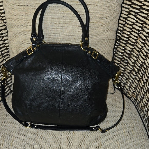 Coach Gold and Black Satchel with Textured Leather - Picture 7 of 7